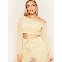 Chenille Off Shoulder Cropped Jumper