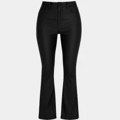 Coated Denim Side Split Flare Trousers