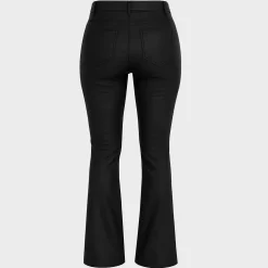Coated Denim Side Split Flare Trousers