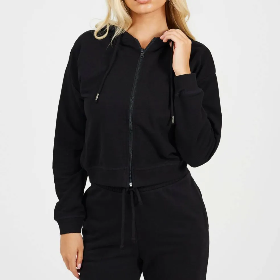 Cropped Zip Through Hoodie with Pockets
