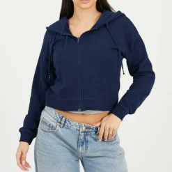 Cropped Zip Through Hoodie with Pockets