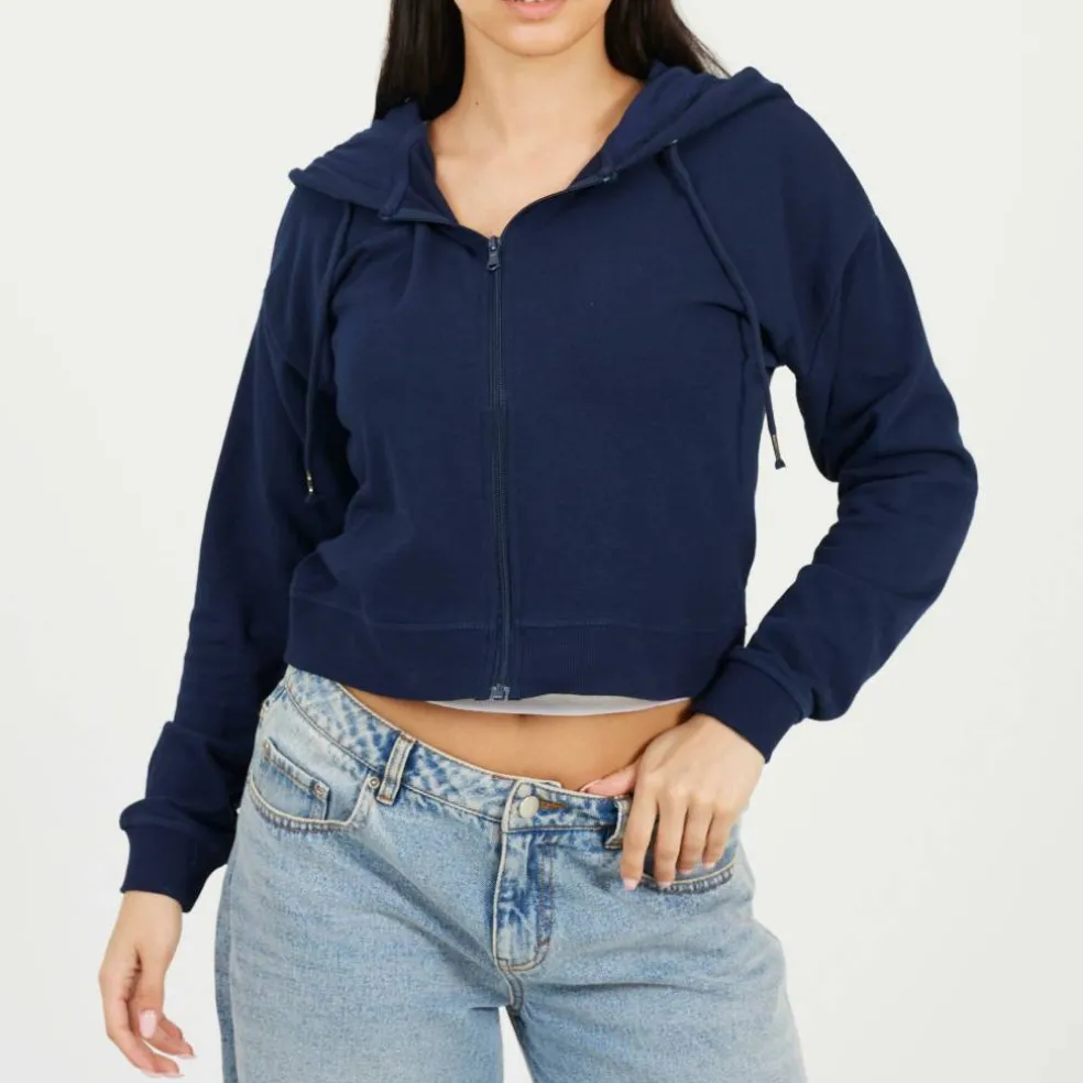 Cropped Zip Through Hoodie with Pockets