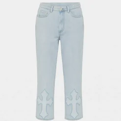 Cross Embroidered Wide Leg Jean