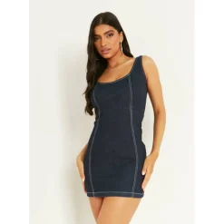Denim Contrast Seam Mini Dress