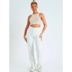 Denim Straight Leg Split Detail Jeans
