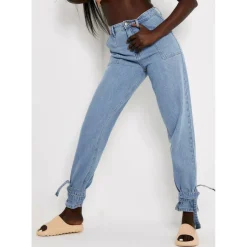 Denim Tie Ankle Mom Jeans