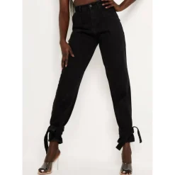 Denim Tie Ankle Mom Jeans
