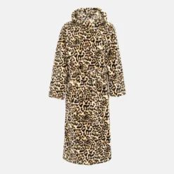 Fleece Robe Leopard Pattern Women