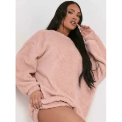 Fluffy Borg V Back Jumper Dress