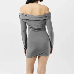 Fold Down Long Sleeve Bardot Dress