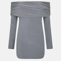 Fold Down Long Sleeve Bardot Dress