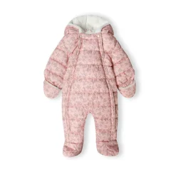 Girls baby snowsuit with hood double zip light pink