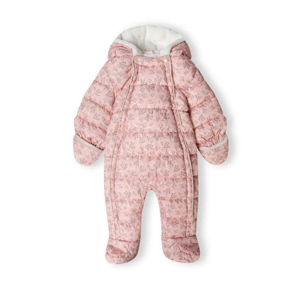 Girls baby snowsuit with hood double zip light pink