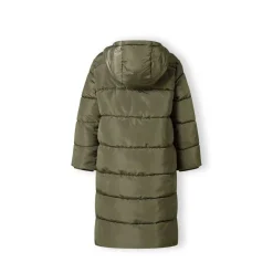 Girls long winter quilted coat side slits khaki