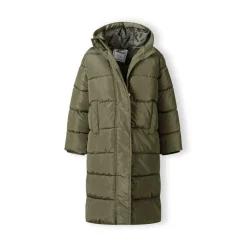 Girls long winter quilted coat side slits khaki