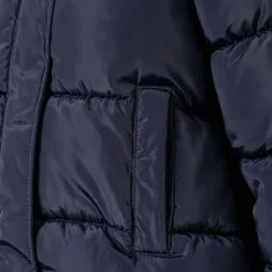 Girls long winter quilted coat fixed hood navy