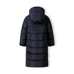 Girls long winter quilted coat fixed hood navy
