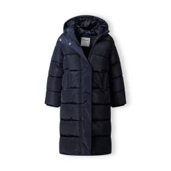 Girls long winter quilted coat fixed hood navy