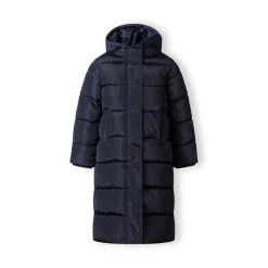 Girls long winter quilted coat fixed hood navy