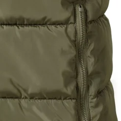 Girls long winter quilted coat side slits khaki