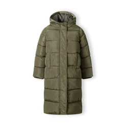 Girls long winter quilted coat side slits khaki
