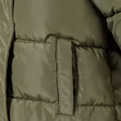 Girls long winter quilted coat side slits khaki