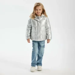 Girls padded jacket metallic silver