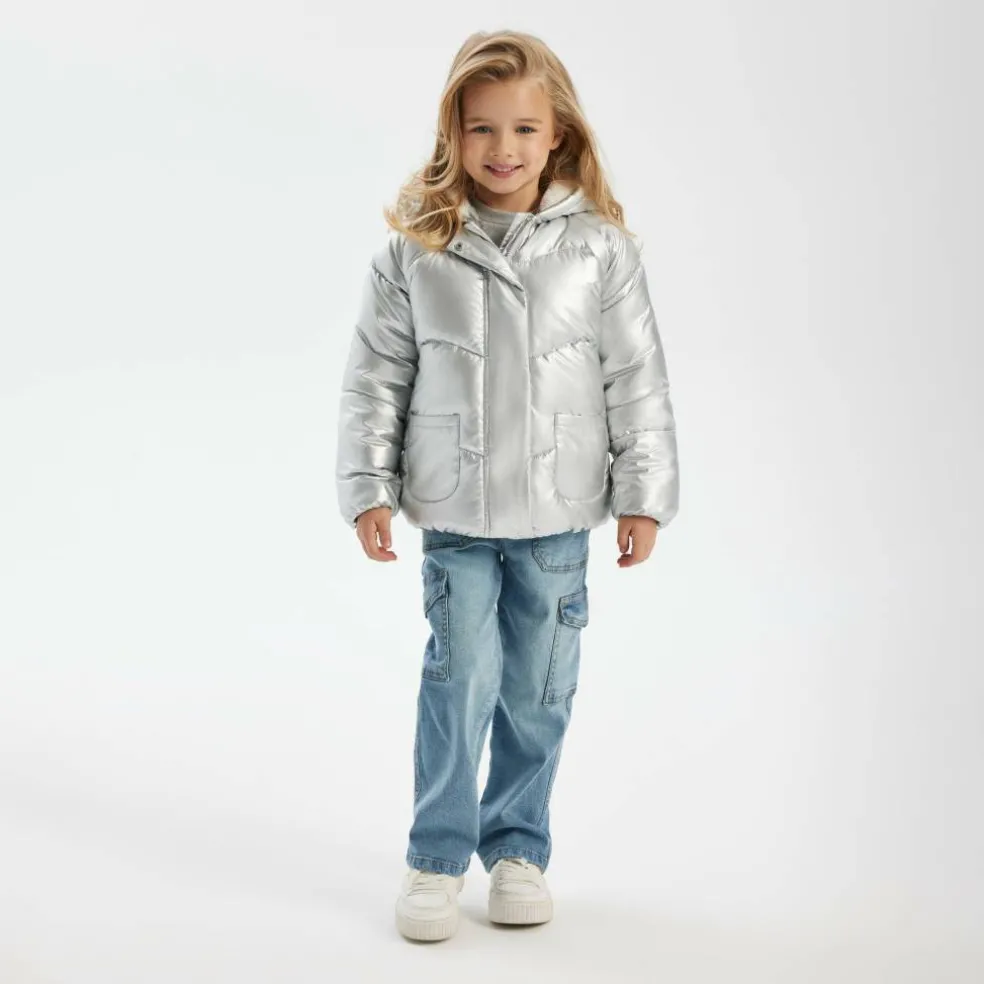 Girls padded jacket metallic silver