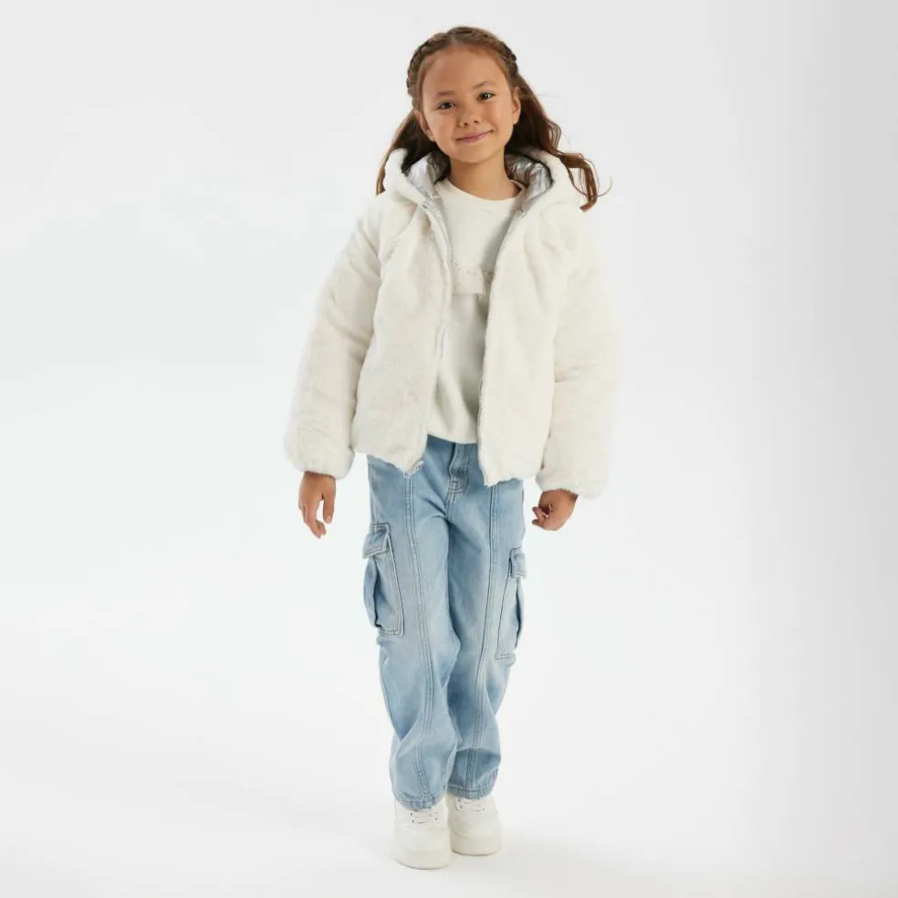 Girls padded reversible jacket metallic purple
