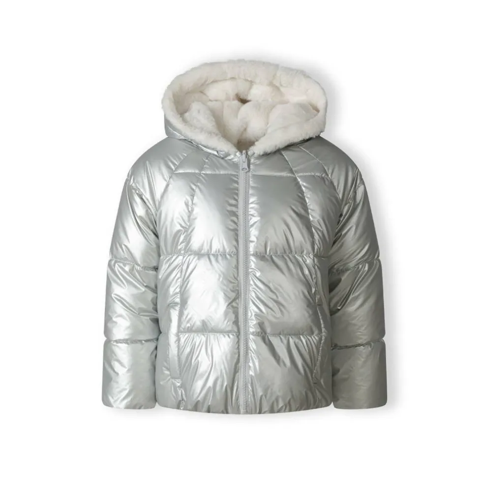 Girls padded reversible jacket metallic purple