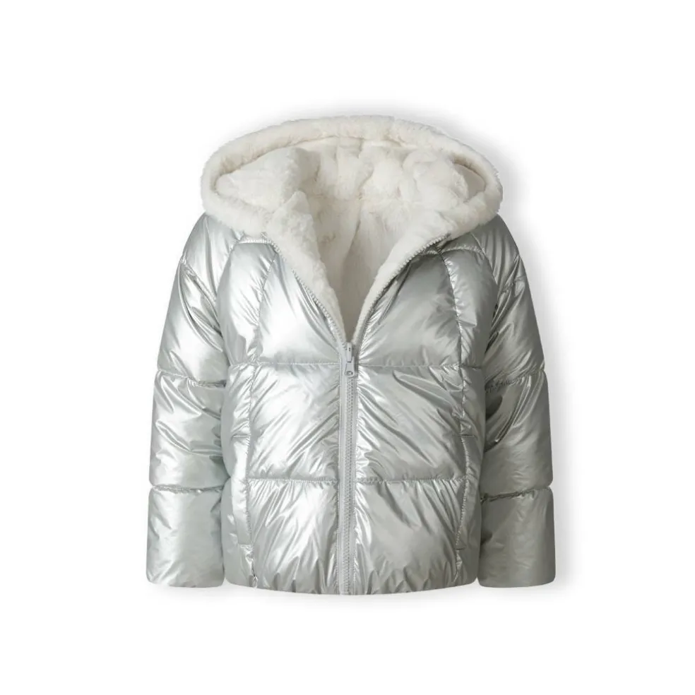 Girls padded reversible jacket metallic purple