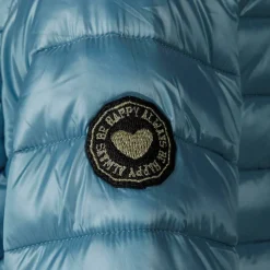 Girls quilted hooded jacket zip fastening turquoise