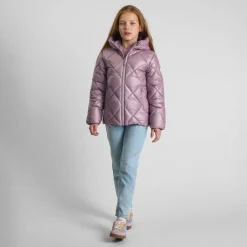 Girls quilted jacket with hood and zip pockets lilac
