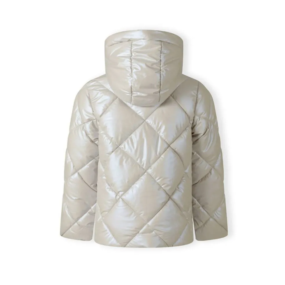 Girls quilted jacket with hood and zip pockets cream