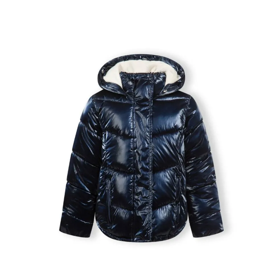 Girls winter jacket metallic finish navy