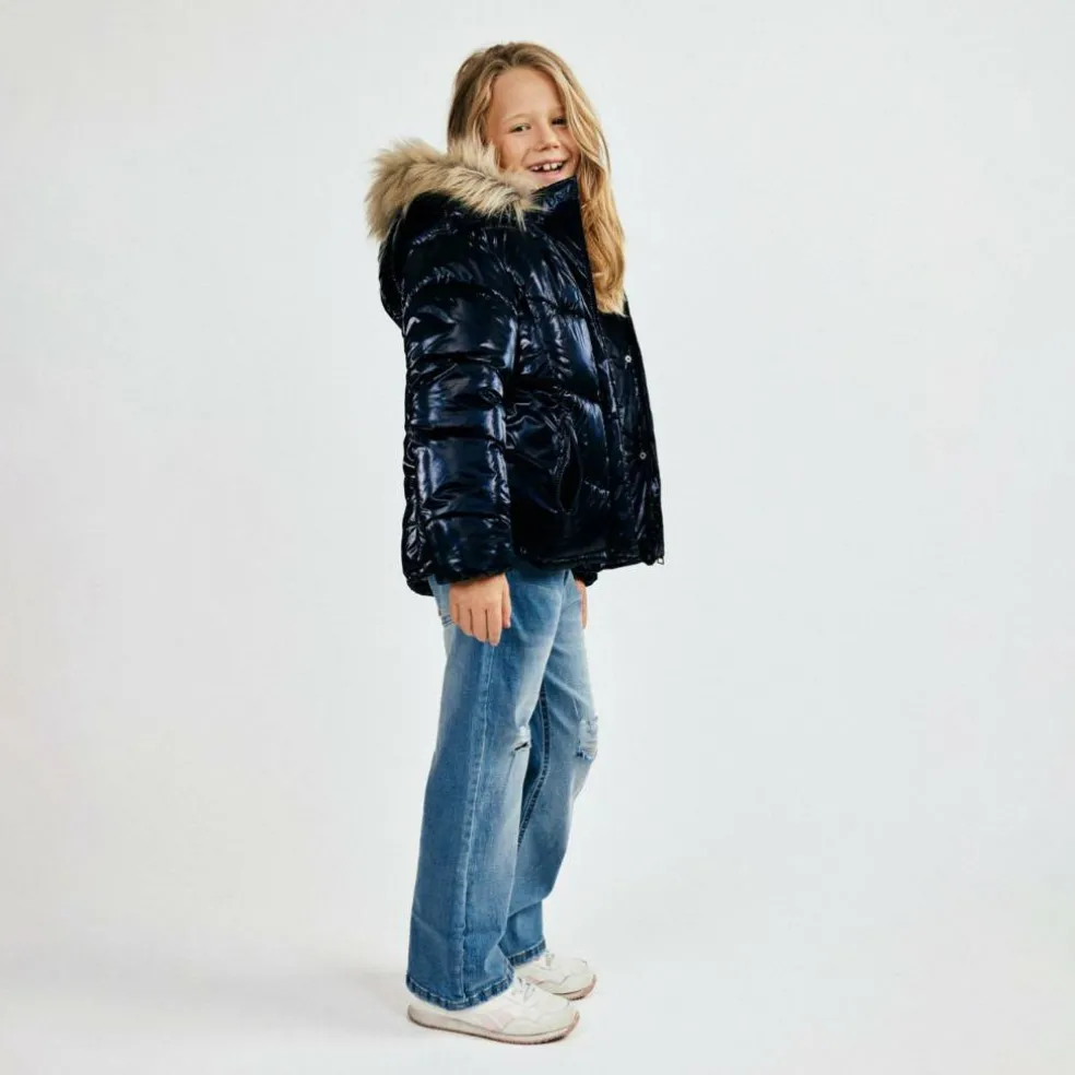 Girls winter jacket metallic finish navy