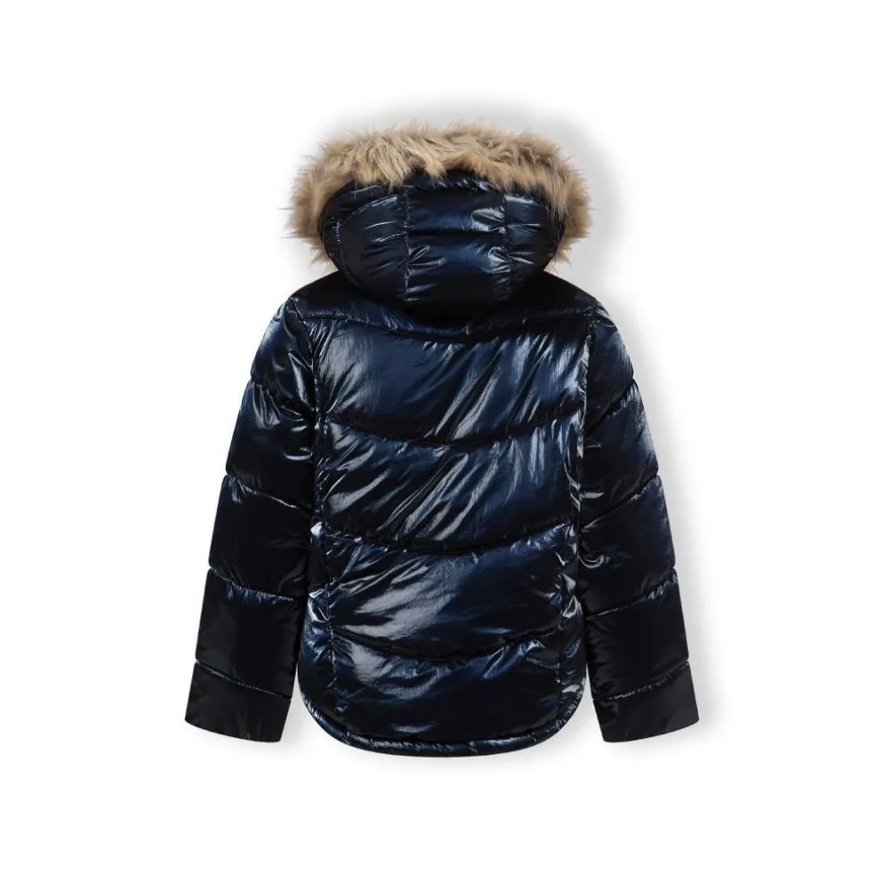 Girls winter jacket metallic finish navy