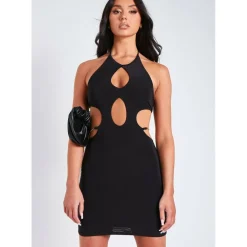 Halter Neck Cut Out Backless Chain Detail Mini Dress