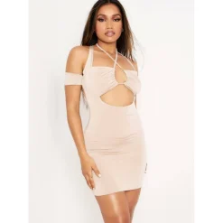 Halterneck Double Layer Ring Mini Dress