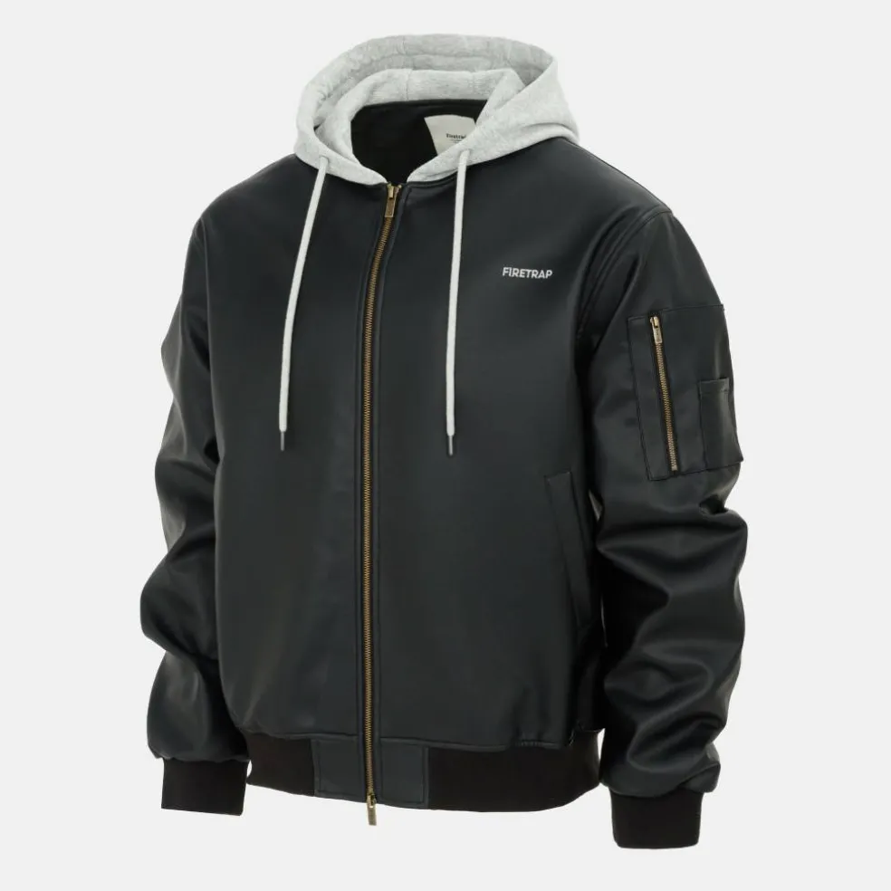Hood PU Jacket Mens