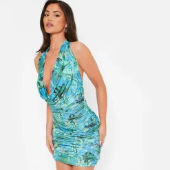 ISAWITFIRST Cowl Detail Ruched Slinky Midi Dress