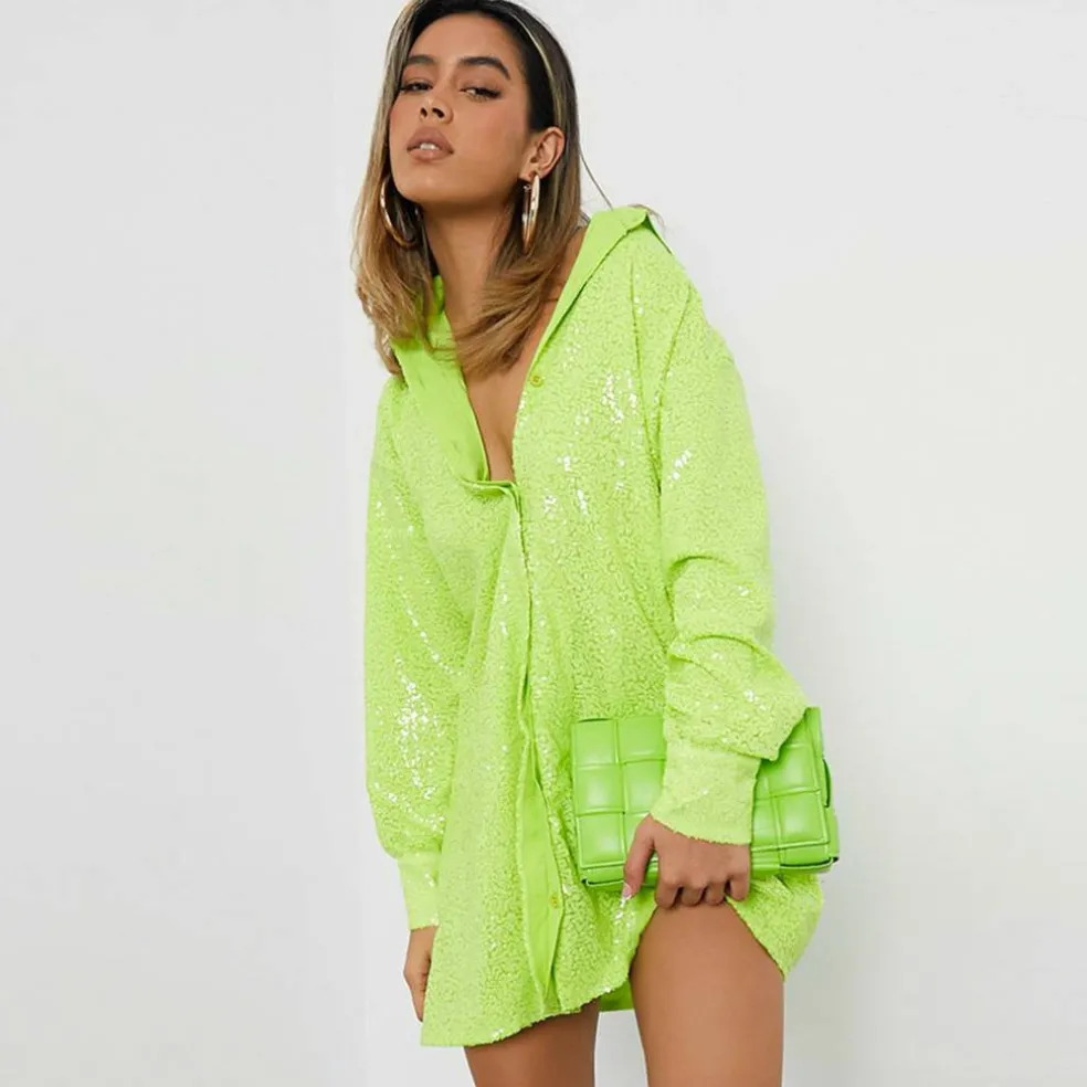 ISAWITFIRST Sequin Oversized Shirt Dress
