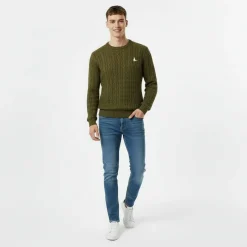 Jack Marlow Merino Wool Blend Cable Knitted Jumper Men