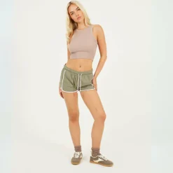 Khaki Running Shorts with Contrast Binding