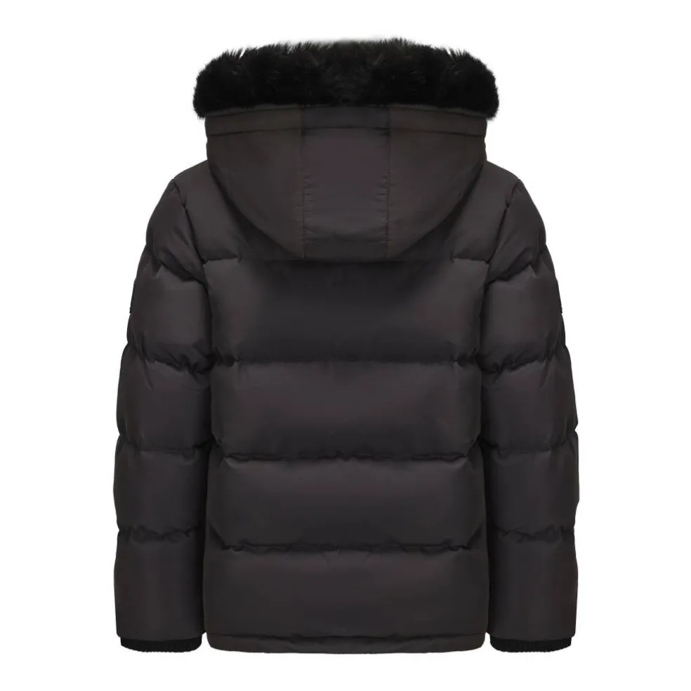 Kids' Double Zip Detachable Faux Fur Hood Fleece Lined Short Puffer Jacket