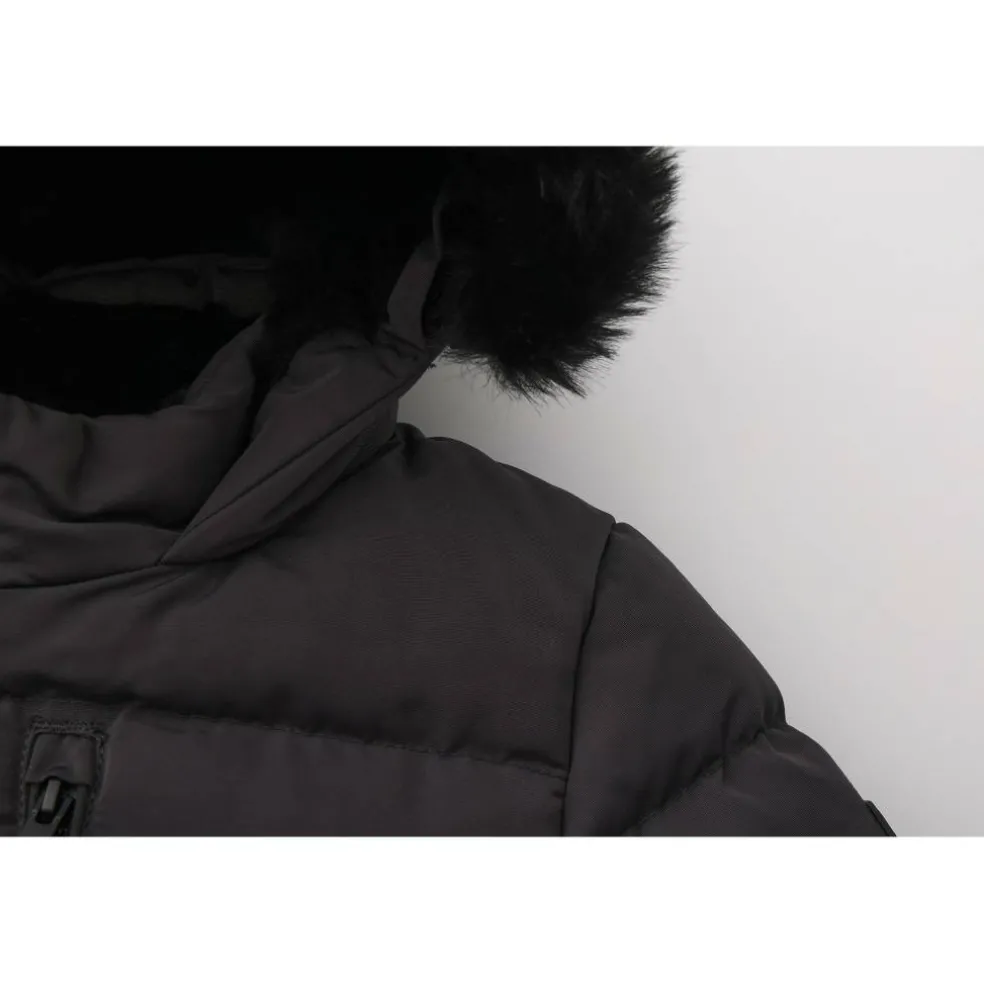 Kids' Double Zip Detachable Faux Fur Hood Fleece Lined Short Puffer Jacket