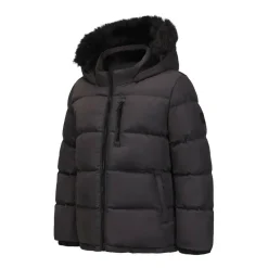 Kids' Double Zip Detachable Faux Fur Hood Fleece Lined Short Puffer Jacket