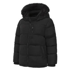 Kids' Double Zip Detachable Faux Fur Hood Fleece Lined Short Puffer Jacket