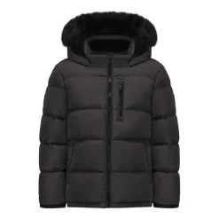 Kids' Double Zip Detachable Faux Fur Hood Fleece Lined Short Puffer Jacket