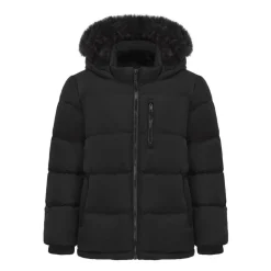 Kids' Double Zip Detachable Faux Fur Hood Fleece Lined Short Puffer Jacket